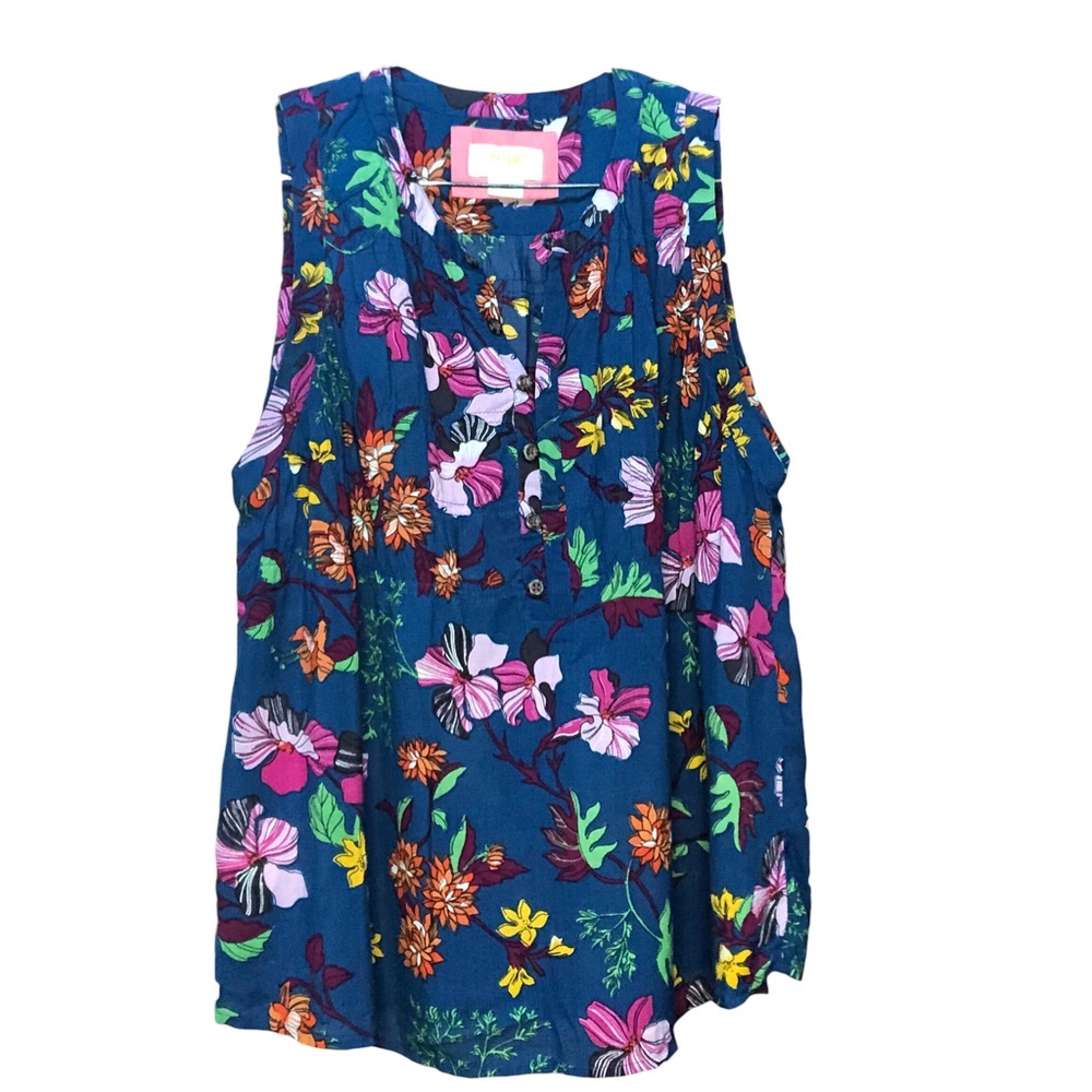 Maeve by Anthropologie Blue Floral Flowy Boho Sleeveless Top Blouse Women Size S
